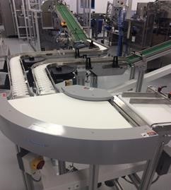 A conveyor system for pharmaceutical industry built by LVP Conveyors.